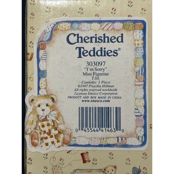 Cherished Teddies Im Sorry Mini Figurine 1997 Enesco Priscilla Hillman 303097 - Picture 2 of 2